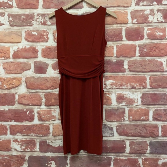 Ann Taylor Loft Dress Women's 4 Burgundy Dark Red Twist Waist Accent Sleeveless - Picture 2 of 8